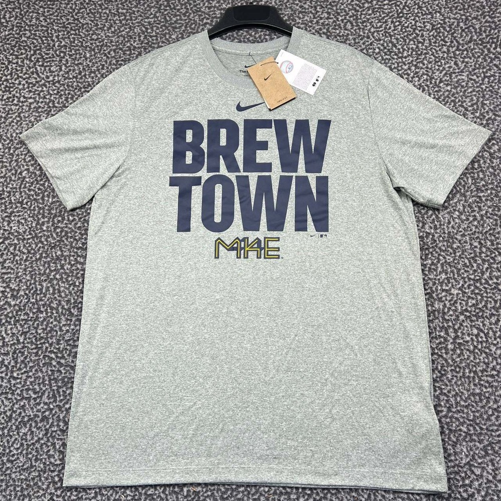Nike Milwaukee Brewers Brew Town Dri-FIT Shirt Men Large Gray Short Sleeve New L